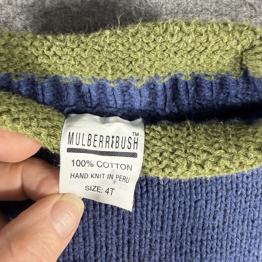 Mulberry Bush Boys Size 4T Blue Green Dinasour Roll Neck Knit Sweater Ski Cotton - Picture 5 of 6